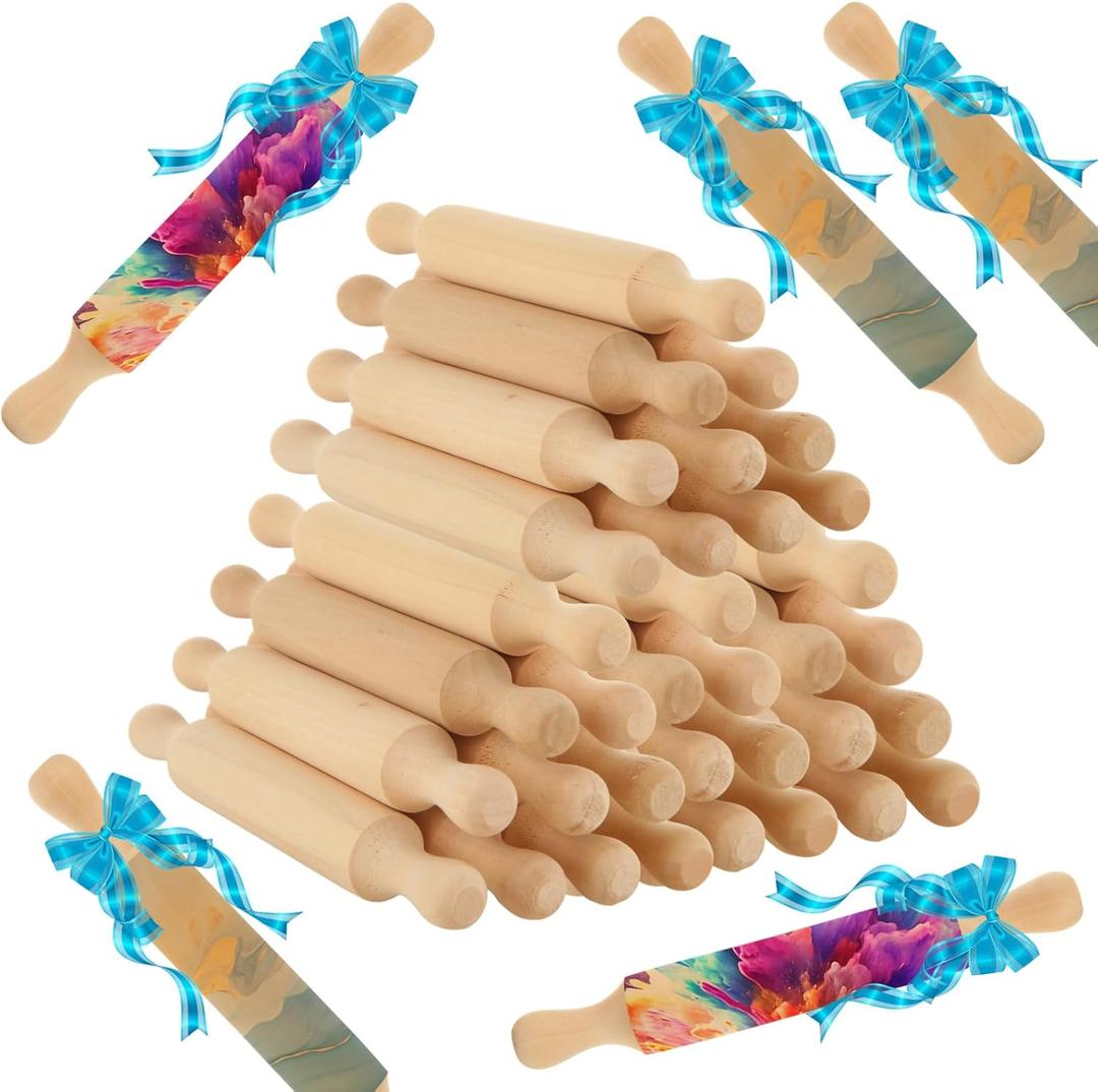 50 Pcs Mini Rolling Pin, 5.5 Inches Wooden Rolling Pins, Mini Rolling Pins Bulk, Mini Wood Rolling Pin for Home Kitchen Fondant Pastry Pizza Baking and Crafting