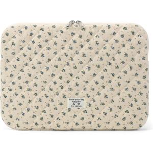 Puffy Laptop Sleeve 13-15.6 Inch Cute Quilted Laptop Protective Case Padded Floral Computer Sleeve for MacBook (A-Blue, 13 Inch)