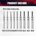 16-Pieces Punch Set, Made of CR-V Steel,Including Steel Punch Pins, Detachable Hammer, Rubber Hammer Head, with a Storage Box