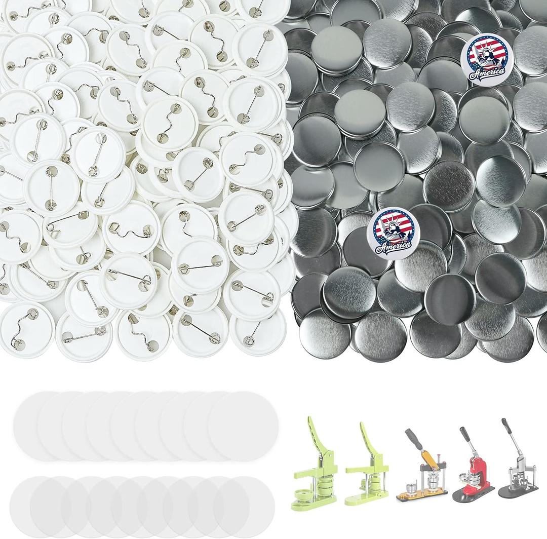 200 Sets Button Maker Supplies, 0.98 inch / 25mm Button Parts Buttons Supplies, Approx. 1 in Blank Badge Parts with Blank Paper for Buttons Maker Machine Pin Maker Press