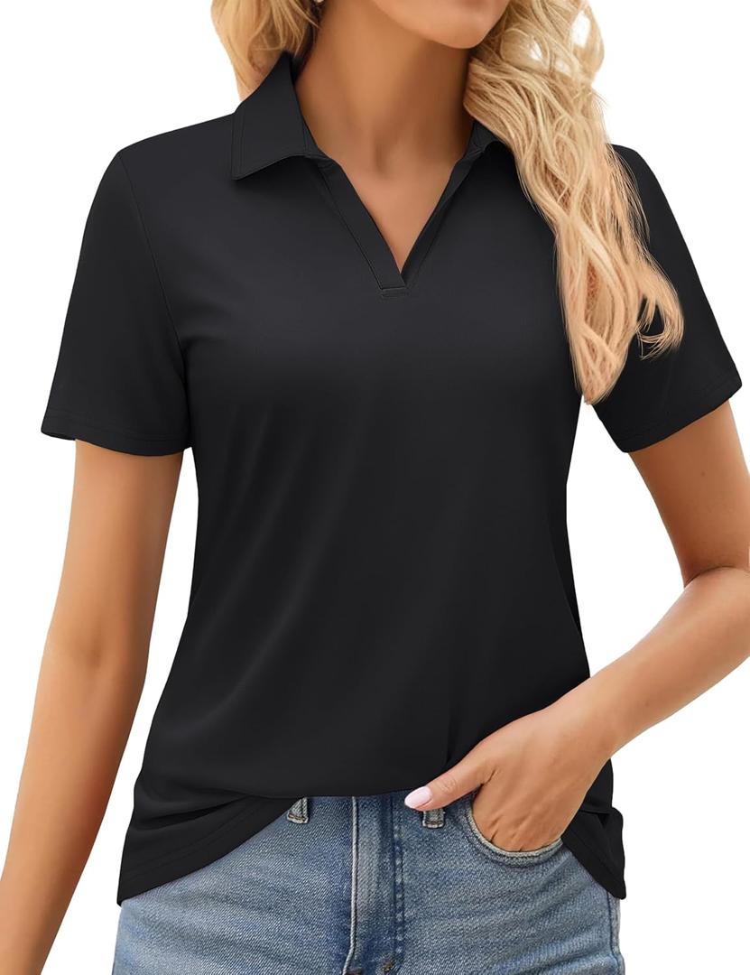 MAGCOMSEN Women's Golf Shirts Short Sleeve Polo Collared Shirt V Neck Quick Dry Sun Protection UPF 50+ Tennis Top, Medium