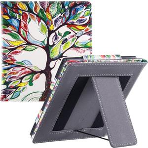 BOZHUORUI Stand Case for 7" Onyx Boox Go 7 Series (2024/2025 Released) & Boox Page e-Reader - Premium PU Leather Sleeve Cover with Two Hand Straps/Auto Sleep/Wake (Lucky Tree)