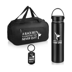 Layhit 3 Pcs Karate Gifts for Boys Taekwondo Karate Bag Martial Arts Duffel Bag 24 oz Stainless Steel Water Bottle Keychain for Kids Adults Taekwondo Lover Gifts
