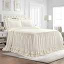 Lush Decor Ella Ruffle Lace Bedspread, 3 Piece Set, King, Ivory - Cute Bed Set - King Bedding - White Bedding - Coquette Decor - Neutral Ruffle Trim - White Lace Trim