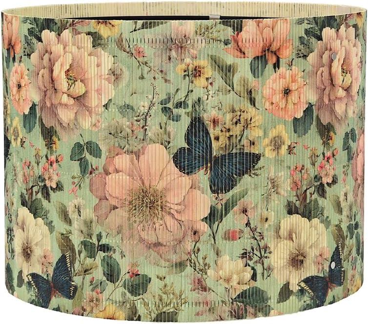 Floral Lamp Shade for Table Lamps and Floor Lamps, Bamboo Material, Groovy and Elegant Design with Butterflies and Birds, 11.8 x 9 Inch, Ideal for Living Room, Bedroom, Office (Art Deco B)