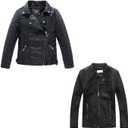 LJYH Children Collar Motorcycle Faux Leather Coats Kids Bomber PU Soft Leather Jackets Black 9/10yrs