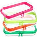 Hoolerry 4 Pcs Hard Clear Zipper Case Makeup Bags Plastic Pencil Pouch Transparent Storage Box Containers for Cosmetics, Snacks, Building Blocks, Puzzles(Fluorescent,7.5 x 3.9 x 2 in)