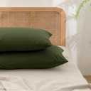 BESTOUCH 100% Washed Cotton Pillowcase for Hair and Skin Linen Feel Soft Comfortable Breathable 2 Set Pillow Case with Envelope Closure Solid Olive Green Queen 20x30 Inches