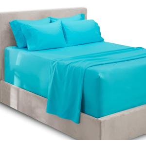 Hearth & Harbor Extra Deep Pocket Queen Sheets Sets - Fits Mattress 18-24 Inches Deep - Extra Deep Pocket Sheets - 6 Piece Queen Size - Queen - Beach Blue Sheets