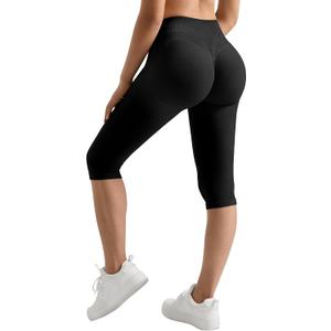 MOOSLOVER Women Hidden Scrunch Butt Lifting Capri Leggings High Waisted Seamless Compression Tummy Control Yoga Pants (Large, Black)