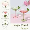 12 Pcs Plastic Martini Glasses 7oz Flower Disposable Cocktail Coupe Glasses Pink and Green Martini Cup Vintage Detachable Dessert Parfait Glassware for Wedding Birthday Bachelorette Party