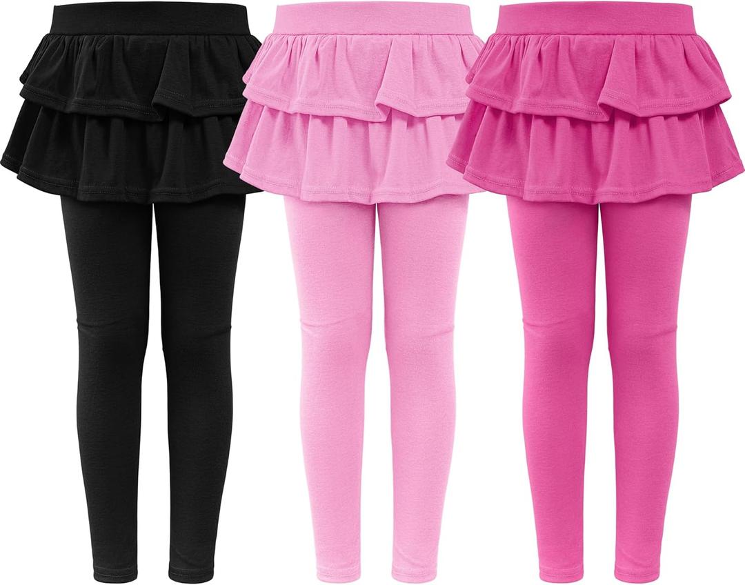 Girls Leggings with Skirt for Girls Kids School Uniform Pants Toddler Ruffle Pants Tutu Pull On Warm Clothes (4-5T, Black, Pink, Rose)