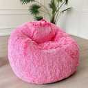 LIFEREVO Fluffy Faux Fur Bean Bag Chair Cover (No Filler), Ultra-soft Stuffed Animal Storage Bean Bag Cover for Kids Girls, Premium Furry Beanbag Cover for Organizing or Plush Toys (Ombre Hot Pink) (Large)