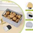 Kitchen Vegetable Storage Set of 3, Metal Onion Garlic Potato Storage Set, Kitchen Canisters Vegetable Keeper Containers with Aerating Holes and Wooden Lid (Grey)