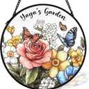 Yaya Mothers Day Christmas Birthday Gifts Suncatcher Stained Glass Window from Grandkids for Yaya Grandma, Grandma Gift Stained Glass Wall Decor, Yaya's Garden Catchers Indoor Window,7.9x7.9In