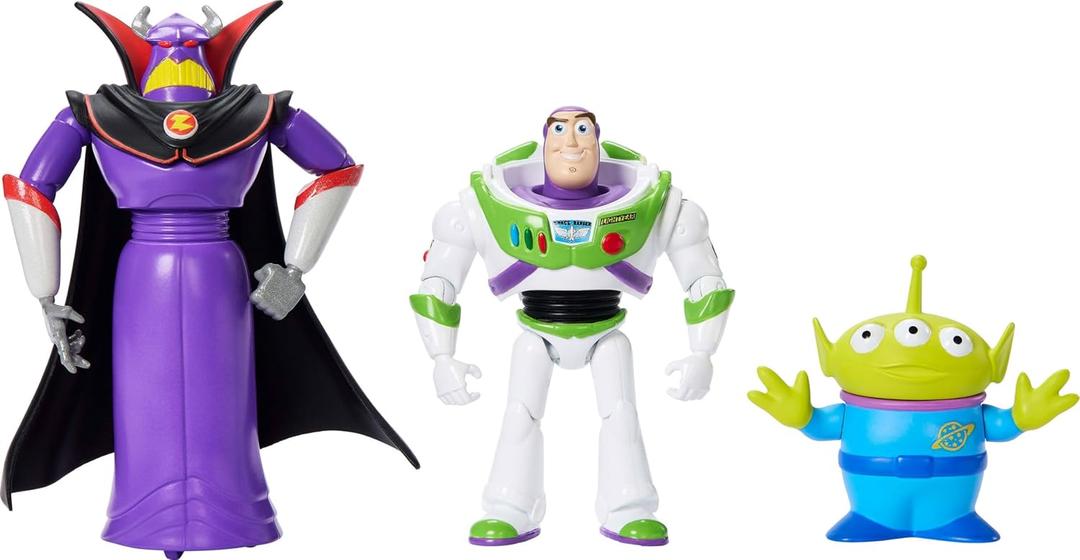 Mattel Disney Pixar Storytellers Story Intergalactic 3-Pack of Action Figures, 4-Inch Scale Buzz Lightyear, Zurg & Alien Posable Toys