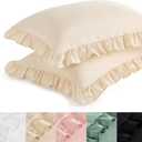Bedsure Pillow Shams Standard Size Set of 2 - Soft Ruffle Pillowcases with Elegant Frilled Edges, Decorative Pillow Covers, Wrinkle, Fade Resistant, Envelope Closure, 20" x 26", Beige