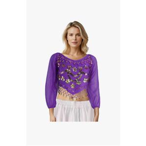 MUNAFIE Dance Top Genie Top Belly Dance Top Long Sleeves Strap type without Chest Pad Arabian Nights Outfit for Women