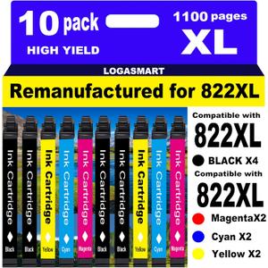 Remanufactured Ink Cartridges Replacement for Epson 822XL Ink Cartridges 822 XL T822 for Workforce Pro WF-3820 WF-3823 WF-4820 WF-4830 WF-4833 WF-4834 Printer 10PACK