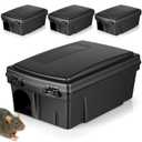 4 Pcs Rat Bait Stations Large Rodent with Key Reusable Mouse Stations Mice Blocks Heavy Duty Boxes for Outdoor Rodents Mice Blocks Station, Bait Not Included, Black (10.6 x 6.7 x 4.3 Inches)