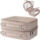 Clear Cosmetic Bag Double Layer Travel Toiletry Bag Clear Makeup Bag Case with 4 Compartments, Transparent Travel Bag for Toiletries, Large Toiletry Bag for Women Cosmetic Case (Taupe, Large)