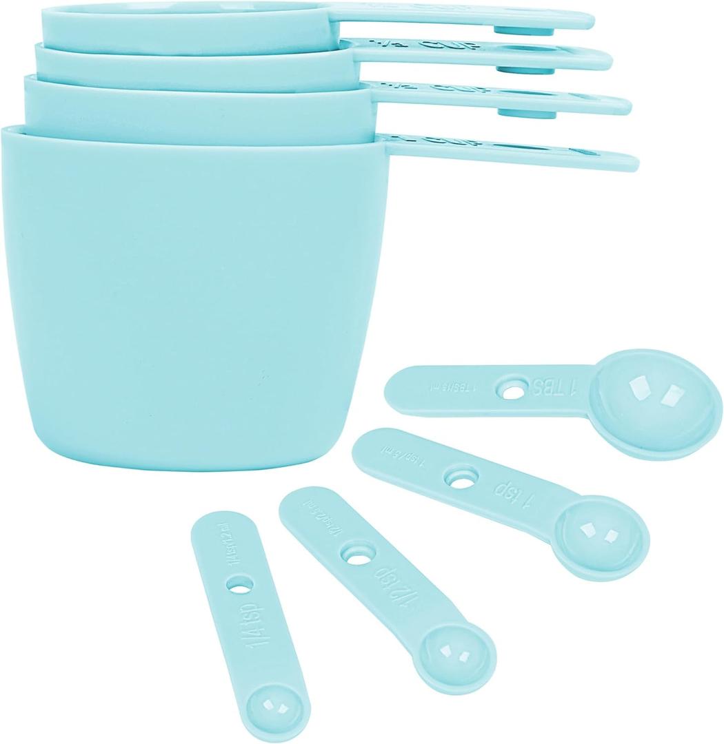 2 x Measuring Cups and Spoons Set of 8, Kitchen Gadgets for Cooking & Baking (Light Turquoise)