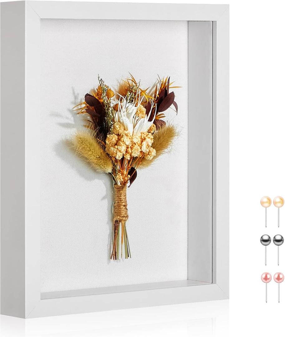 11x14 Shadow Box Picture Frame Display Case with Soft Linen Back-Thickened Panel,Large White Deep Shadow Box Frame 11x14 for Graduation Flower Medal Pet Photo Craft Memorial Gift