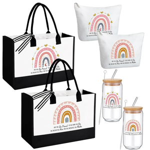 Hushee 4 Pcs Christmas Teacher Appreciation Gift for Women Include 2 Set Teacher Tote Bag Tumbler and Makeup Bag(Stylish)