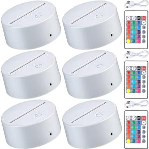 Honoson 6 Pieces 3D Night LED Light Lamp Base 16 Colors LED Display Base with Remote Control and USB Cable, Christmas Light Lamp Display Acrylic for Restaurant Shop(Small,White)