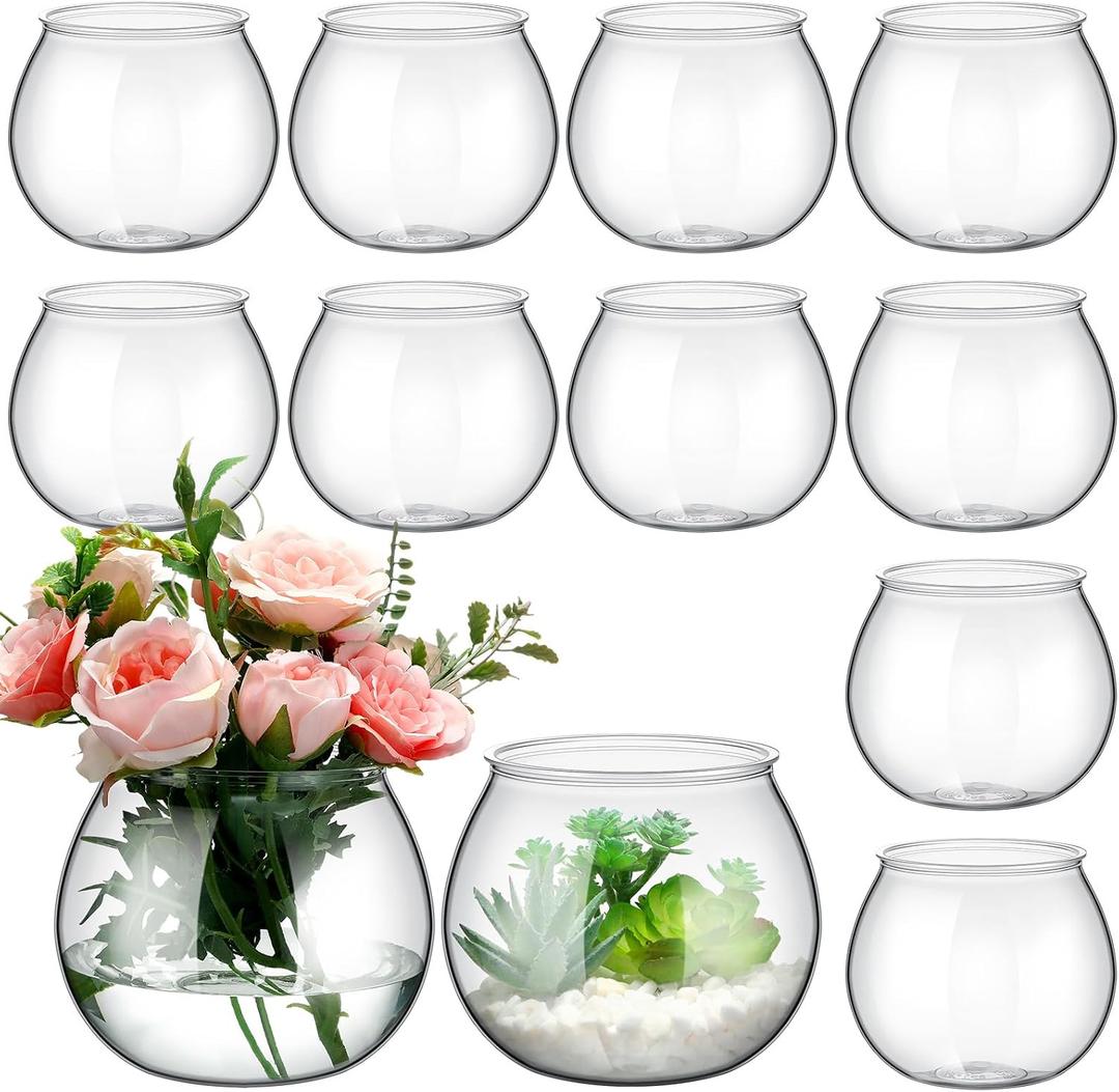 FoldTier 12 Pcs Plastic Fish Bowls for Centerpieces 27 oz Clear Fish Bowl for Drinks Unbreakable Heavy Duty Round Vase for Table Centerpieces Wedding Event Home Decor