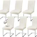 PU Leather Dining Chair Covers Removable 100% Waterproof Chair Covers for Dining Chairs Set of 6, Stretchy & Soft High Back Kitchen Chairs Cover Protectors (Cream)