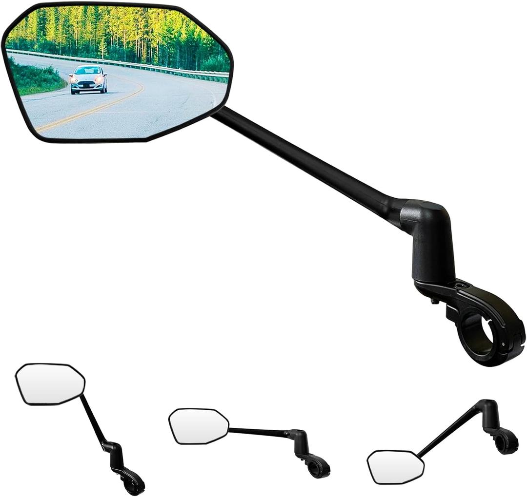 Bike Mirror, Aluminum Handlebar Mount Foldable & Adjustable Bicycle Mirror, HD Real Glass Rear View Mirror for E-bike Scooter MTB, Mountain Bike & City Bikes (Left 0.87-1")