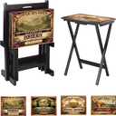 Cape Craftsmen Wine Label Classic TV Trays Table | Set of 4 | Rectangular Folding Couch Trays | Easy Storage Decorative Portabe Serving Tables for Home Activities (Wine Label)