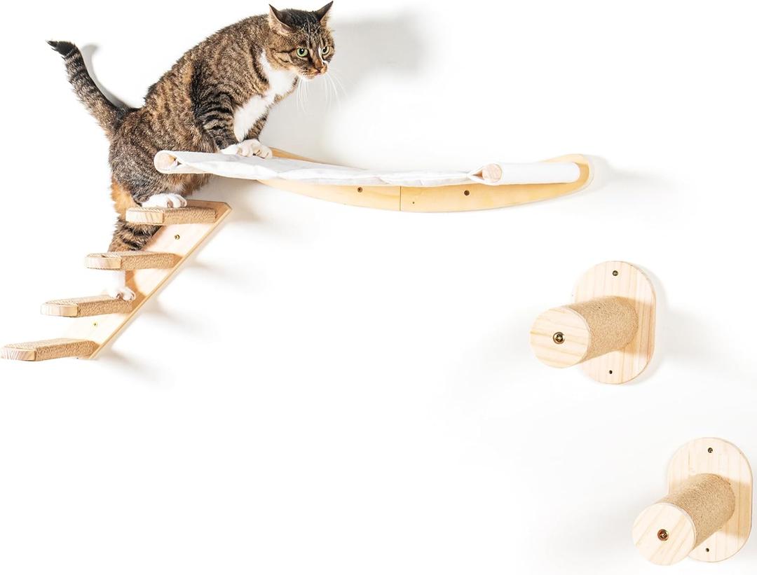 Wall Mounted Cat Shelves  4-Piece Hammock Set with Ladder & Steps for Small & Large Cats  45 lb Capacity Wall Mounted Cat Furniture