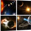 Universe Starry Sky Wall Art Outer Space Planet Canvas Decoration Paintingfor Bedroom, Living Room, Bathroom Decor Posters for Kids, Boys or Girls Room Home Decoration,12"x12" 4Framed (yellow)