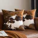Woaboy Pack of 2 Decorative Throw Pillow Covers Cowhide Brindle Printed Couch Throw Pillows Cushion Covers for Home Decor Living Room Sofa Bedroom 24x24 Inch (24" x 24" (Pack of 2), White Brown)