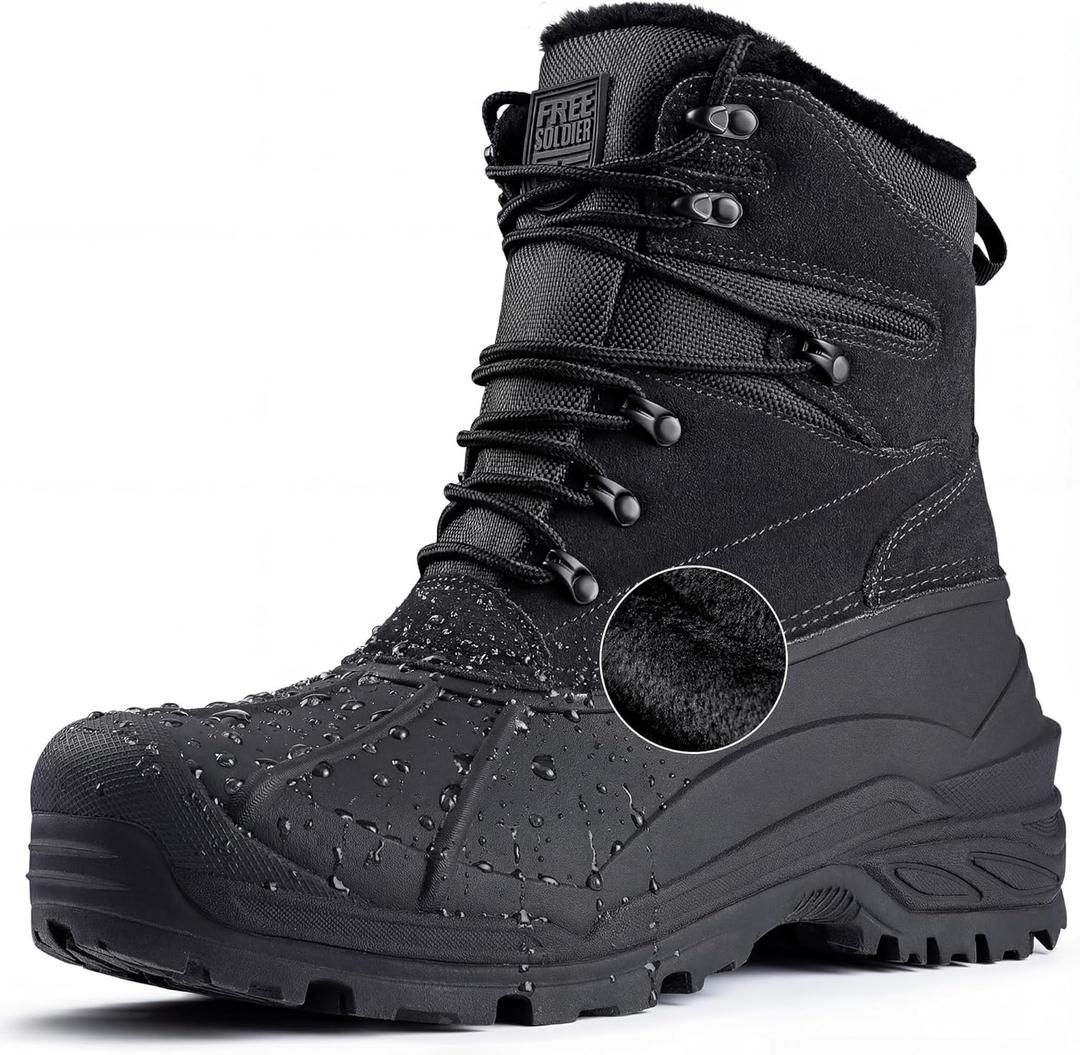 FREE SOLDIER Mens Snow Winter Boots for Men Warm Fleece Lining Winter Ski Shoes Waterproof Insulated Booties (8, Black)