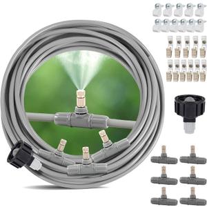25FT Misters for Outside Patio - 6 Mist Nozzles & 3/4'' Adapter, Water Misters for Cooling Outdoor, Easy to Install, Misting System for Patio, Pool, Garden, Waterpark, Trampoline, Greenhouse (25ft/7.5M)