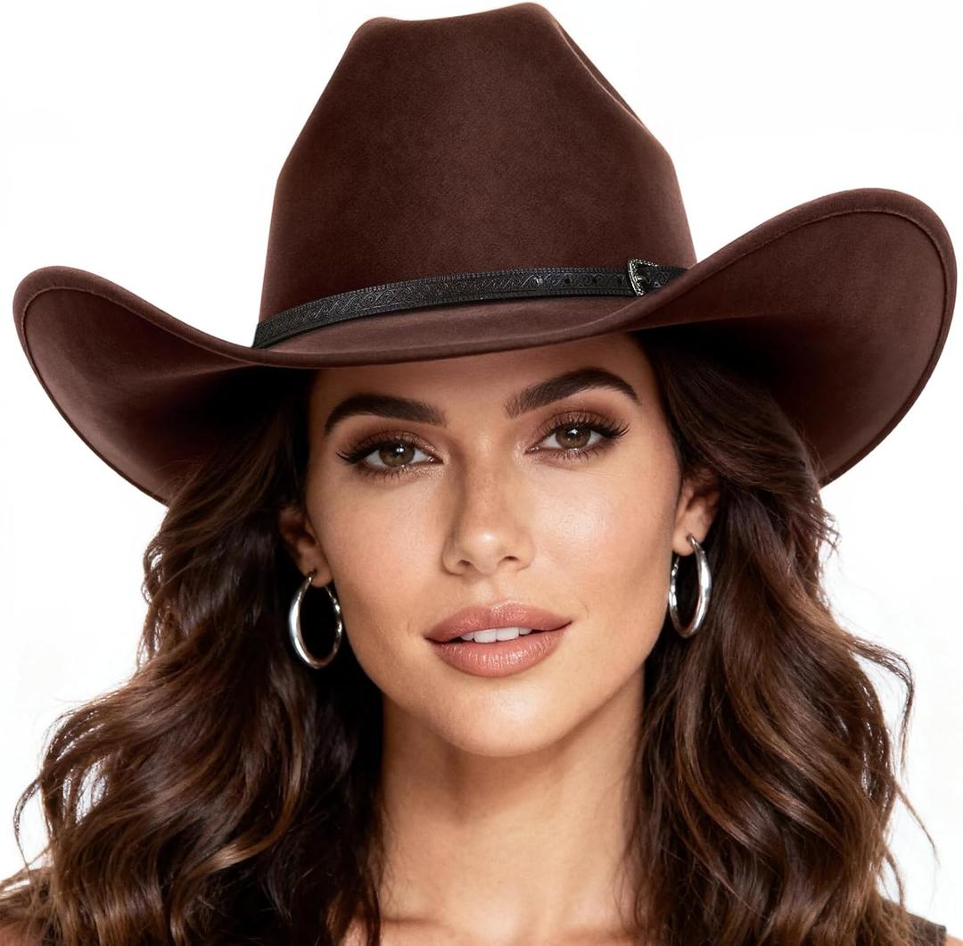 WAYCOM Western Cowboy Hat for Women: Wide Brimmed for Cowgirl - 2 Decorative Band for Men - Felt Hats for Party/Festival