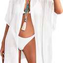 Women's Swimsuit Cover Up Shirts Oversized Beach Bikini Bathing Suit Coverups Beachwear Button Up (Small, White)