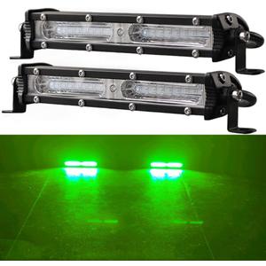 7Inch Green LED Boat Hunting Lights Bar 2PCS Single Row Slim Auxiliary Work Lights Green Fishing Navigation Lights fit for car Houseboat Yacht Airboat Fishing Docking Decking Lighting
