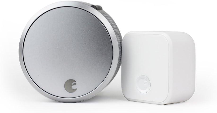 August Home Smart Lock Pro + Connect Hub - Wi-Fi Smart Lock for Keyless Entry - Works with Alexa, Google Assistant, and more  Silver