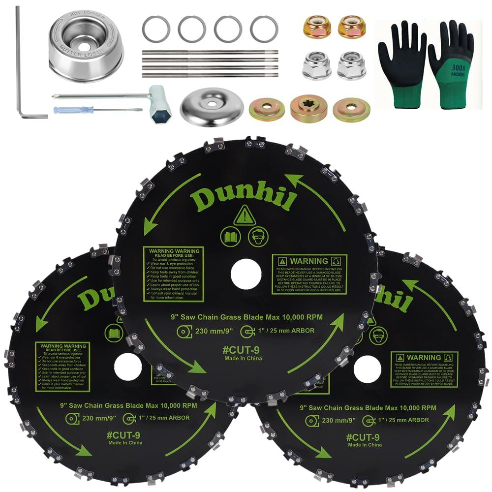 3 Pack 9" x 20T Chainsaw Tooth Brush Blades - Meatl Weed Eater Saw Blade Kit with 4 Carbon Steel Round Chainsaw Blades, 4 Round Files, and 4 Washers for Brush Cutters, String Trimmers