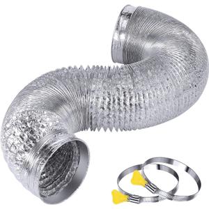 Heavy Duty 4"Flexible Dryer Vent Exhaust Duct Hose 12 FT Long, Extra Thick(6-ply) Aluminum Foil AC Ducting Kit with 2 Key Hose Clamps