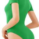 REORIA Women's Short Sleeve Round Neck Body Suits Fashion T-shirt Tops Bodysuits for women (Green, XS)