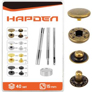 Leather Snaps and Fasteners Kit15mm 40 Sets Metal Snap Buttons with Setter Tools Sewing Snaps for ClothingFabricLeather, Clothes, Jackets, Bags, DIY CraftingBronze