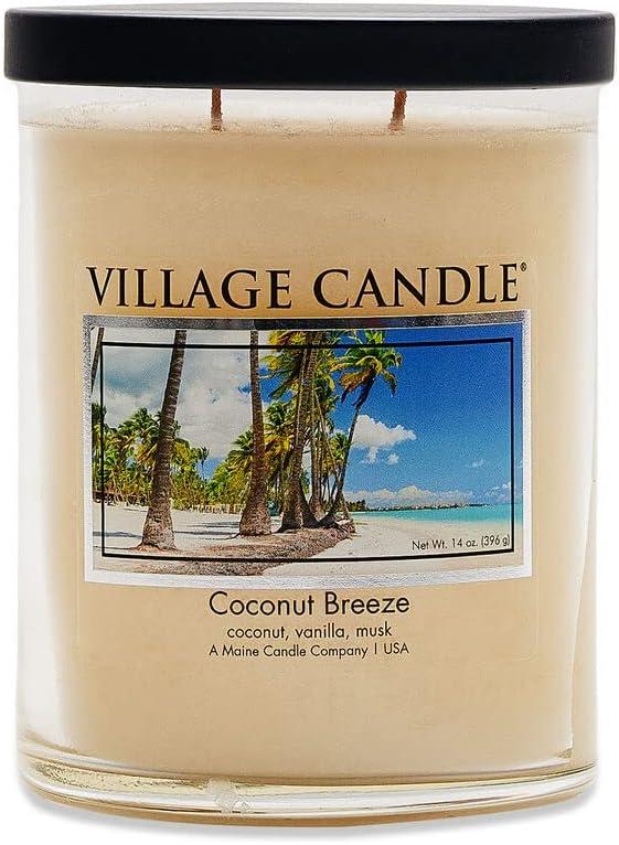 Village Candle Coconut Breeze Medium Tumbler Candle, Black Lid