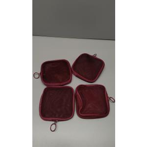 Weewooday 4 Pcs Mesh Makeup Bag Mesh Cosmetic Bag Travel Toiletry Pouch with Zipper Mini Makeup Cosmetic Purse for Daily Accessory(Small,Wine Red)
