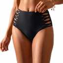 Holipick Women High Waisted Bikini Bottoms Tummy Control Swimsuit Bottoms Strappy Swim Bottom (Black, L)