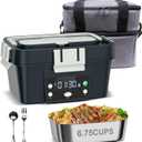 Heated Lunch Box Battery Powered with Automatic Heating, 16,000mAh Cordless Heatable Lunchbox for Adults, 1.6L Portable Food Warmer with Insulated Carry Bag Green